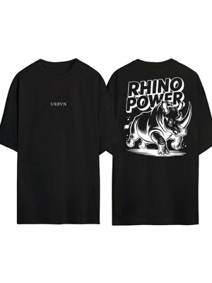 Urbvn Rhino Tasarım Baskılı Siyah Oversize T Shirt