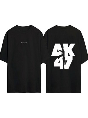 Urbvn AK47 Tasarım Baskılı Siyah Oversize T Shirt