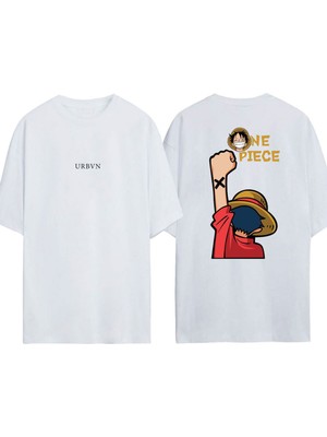 Urbvn One Peace 3 Tasarım Baskılı Beyaz Oversize T-Shirt