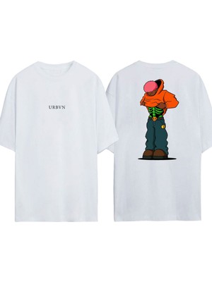 Urbvn Urban Boy Tasarım Baskılı Beyaz Oversize T-Shirt