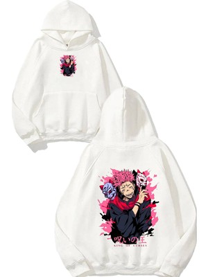 Urbvn King Of Curses Tasarım Baskılı Oversize Beyaz Kapüşonlu Sweatshirt