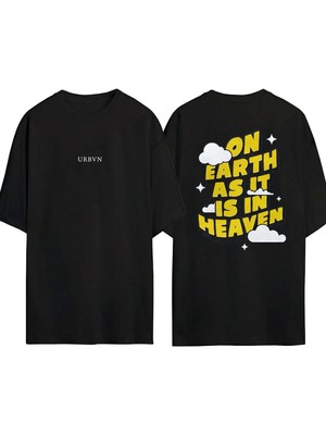 Urbvn Earth Is Heaven Tasarım Baskılı Siyah Oversize T Shirt