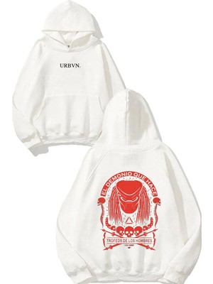 Urbvn El Demonio Que Hace Tasarım Baskılı Oversize Beyaz Kapüşonlu Sweatshirt