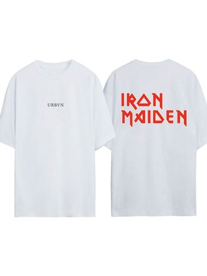 Urbvn Ironmaiden Tasarım Baskılı Beyaz Oversize T-Shirt