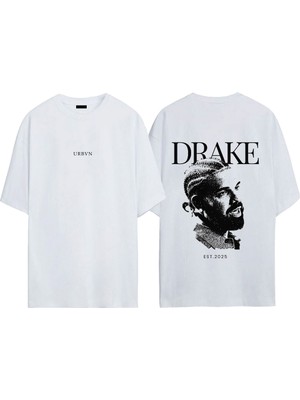 Urbvn Drake Tasarım Baskılı Beyaz Oversize T-Shirt