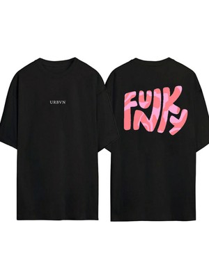 Urbvn Funky Tasarım Baskılı Siyah Oversize T Shirt