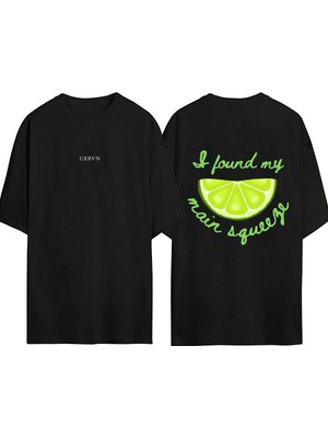 Urbvn Lime Tasarım Baskılı Siyah Oversize T Shirt