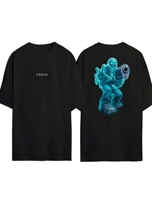 Urbvn Killer Skull Tasarım Baskılı Siyah Oversize T Shirt