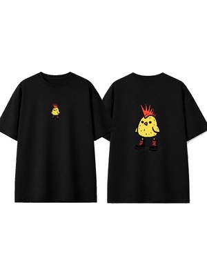 Urbvn Punk Chick Tasarım Baskılı Siyah Oversize T-Shirt