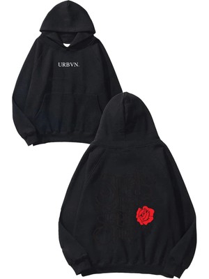Urbvn Smells Like Tasarım Baskılı Oversize Siyah Kapüşonlu Sweatshirt