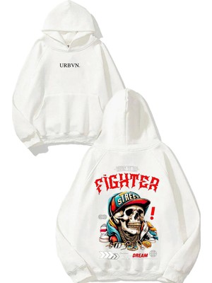 Urbvn Holy Dream Tasarım Baskılı Oversize Beyaz Kapüşonlu Sweatshirt