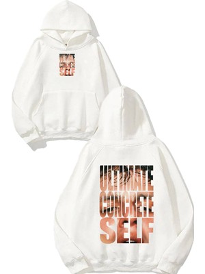 Urbvn Ultimate Concrete Self Tasarım Baskılı Oversize Beyaz Kapüşonlu Sweatshirt