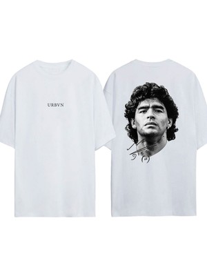 Urbvn Maradona Tasarım Baskılı Beyaz Oversize T-Shirt