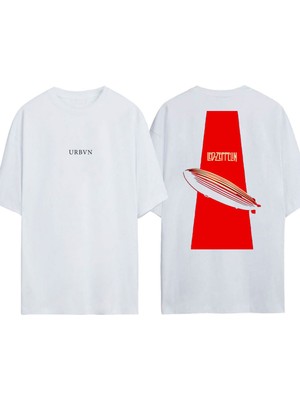 Urbvn Zeppelın Tasarım Baskılı Beyaz Oversize T-Shirt