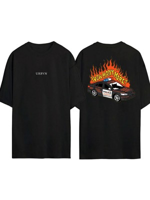 Urbvn Fire Car Tasarım Baskılı Siyah Oversize T Shirt