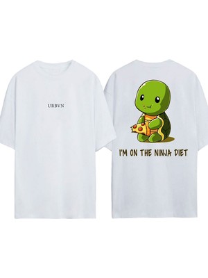 Urbvn Baby Turtles Tasarım Baskılı Beyaz Oversize T-Shirt