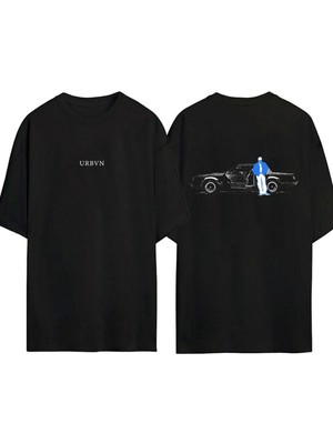 Urbvn Old Car Tasarım Baskılı Siyah Oversize T Shirt