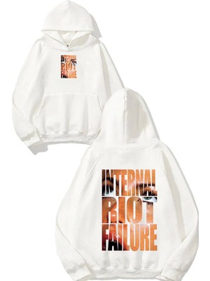 Urbvn Failure Tasarım Baskılı Oversize Beyaz Kapüşonlu Sweatshirt