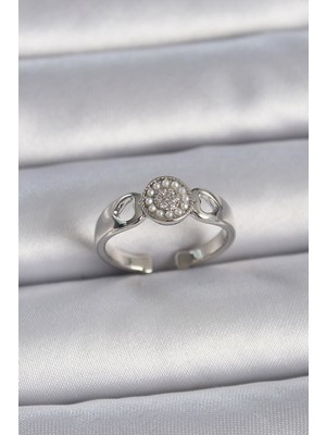 Vice Avm Pirinç Gümüş Renk Zirkon Taşlı İncili Kalp İşleme Detay Ayarlanabilir Model Kadın Yüzük - TJ-BYK3359 TG-V 7479