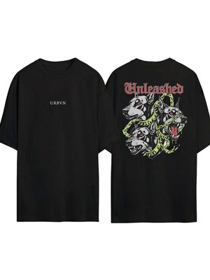 Urbvn Unleashed Tasarım Baskılı Siyah Oversize T Shirt
