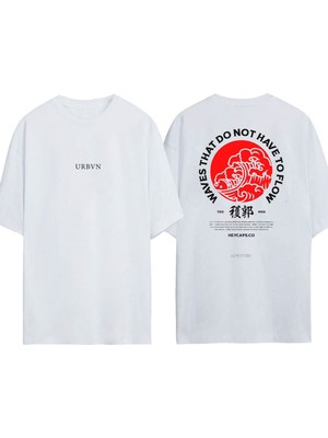 Urbvn IMAGE00395 Tasarım Baskılı Beyaz Oversize T-Shirt