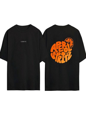 Urbvn Aperol Tasarım Baskılı Siyah Oversize T Shirt