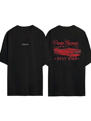 Urbvn Stay Wild Tasarım Baskılı Siyah Oversize T Shirt
