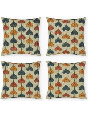Skygo 4’lü Dijital Baskılı Dekoratif Yastık Kılıfı Seti 45X45 cm - Retro Yaprak Deseni, Sonbahar Renkleri (Kırmızı, Turuncu, Gri) - Dokulu Kumaş, Yumuşak ve Dayanıklı Kırlent Kılıfı - Ev, Ofi