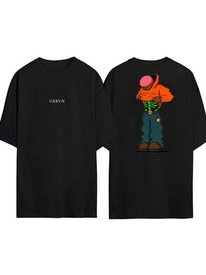 Urbvn Urban Boy Tasarım Baskılı Siyah Oversize T Shirt