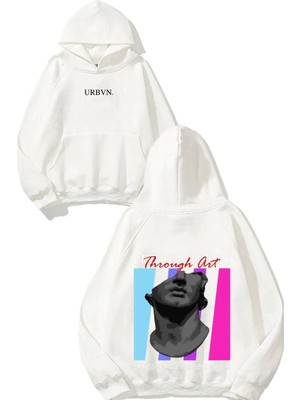 Urbvn Empowerment Tasarım Baskılı Oversize Beyaz Kapüşonlu Sweatshirt