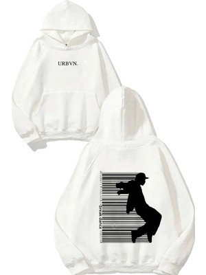 Urbvn Break Dance Tasarım Baskılı Oversize Beyaz Kapüşonlu Sweatshirt