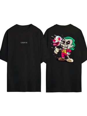 Urbvn Joker Anime Tasarım Baskılı Siyah Oversize T Shirt