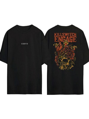 Urbvn Killswitch Tasarım Baskılı Siyah Oversize T Shirt