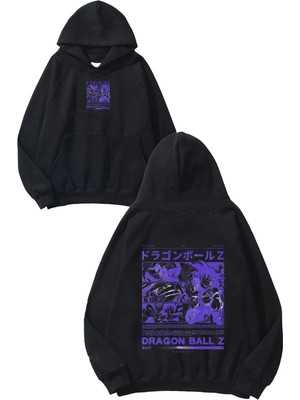 Urbvn Dragon Ball Z Tasarım Baskılı Oversize Siyah Kapüşonlu Sweatshirt