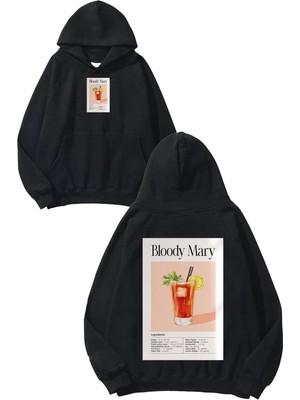 Urbvn Bloody Mary Tasarım Baskılı Oversize Siyah Kapüşonlu Sweatshirt