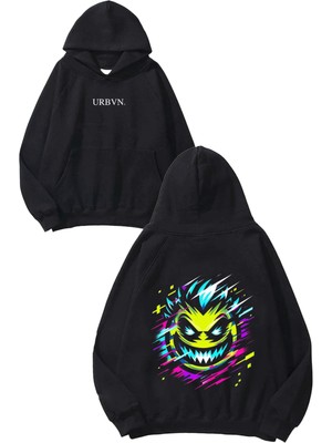 Urbvn Killer Face Tasarım Baskılı Oversize Siyah Kapüşonlu Sweatshirt