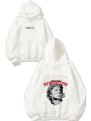Urbvn The Olympian Tasarım Baskılı Oversize Beyaz Kapüşonlu Sweatshirt