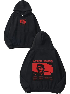 Urbvn After Hours Tasarım Baskılı Oversize Siyah Kapüşonlu Sweatshirt