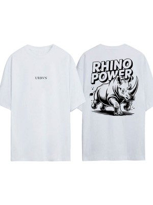 Urbvn Rhino Tasarım Baskılı Beyaz Oversize T-Shirt