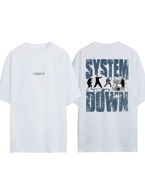 Urbvn System Of Down Tasarım Baskılı Beyaz Oversize T-Shirt