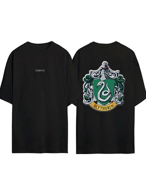Urbvn Slytherin Tasarım Baskılı Siyah Oversize T Shirt