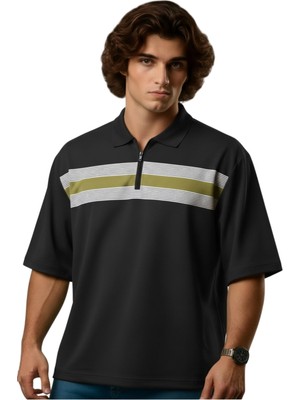 Maruf Shop Fermuarlı Erkek Büyük Beden 115 - 138 Kilo Arası Uygun Likralı Pike Polo Yaka Baskılı Tişört