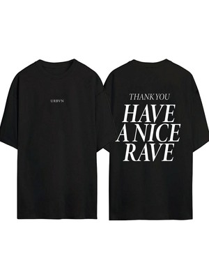 Urbvn Rave Tasarım Baskılı Siyah Oversize T Shirt