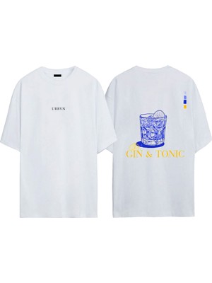 Urbvn Gin Tasarım Baskılı Beyaz Oversize T-Shirt