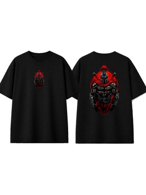 Urbvn Red Guardian Tasarım Baskılı Siyah Oversize T-Shirt