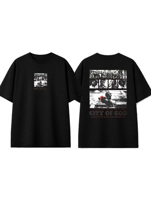 Urbvn City Of God Tasarım Baskılı Siyah Oversize T-Shirt
