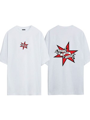 Urbvn Luck Is For Losers 1 Tasarım Baskılı Beyaz Oversize T Shirt