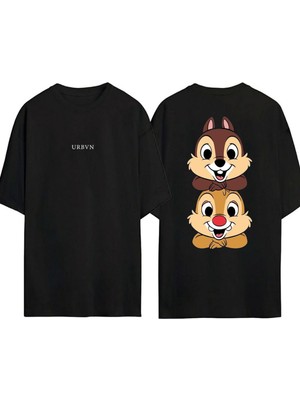 Urbvn Sincaplar Tasarım Baskılı Siyah Oversize T Shirt