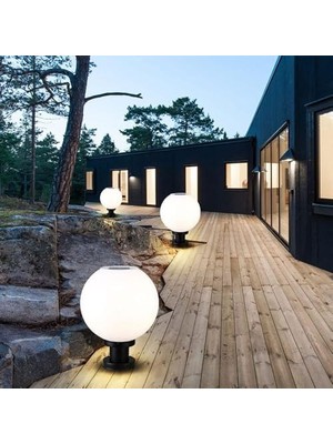 Skygo 2 Adet Küre Set Üstü Solar LED Bahçe Lambası 20W, Güneş Enerjili, 220V Elektrikli Hibrit, Fotoselli, IP65 Su Geçirmez, E27 Duy, 2 Modlu Işık (Beyaz,günışığı, 25X30 Cm)