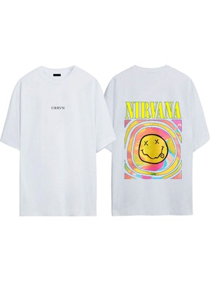 Urbvn Nirvana Tasarım Baskılı Beyaz Oversize T-Shirt